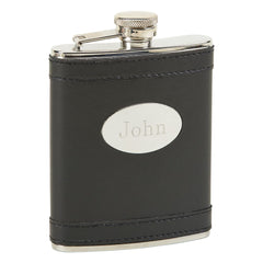 Personalized Faux Leather Black Flask