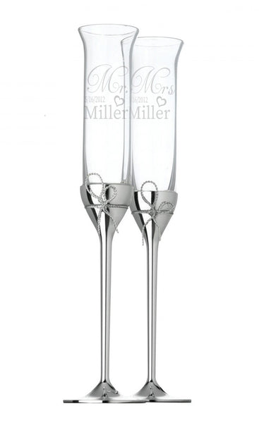 Personalized Wedgwood Vera Wang Love Knots Silver Toasting Flutes Set