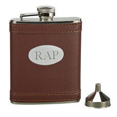 Personalized Faux Leather Brown Flask