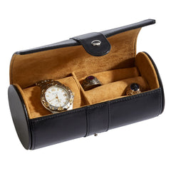 Embossed Genuine Leather Round Travel Jewelry Case