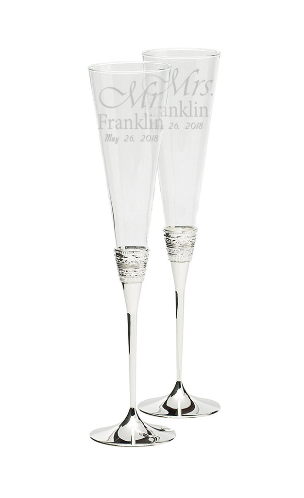 Personalized Wedgwood Vera Wang With Love Silver Toasting Flutes 