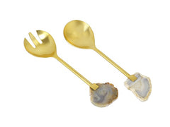 Classic Touch Agate Stone Handle 2pc Salad Server Set