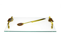 Classic Touch Glass 19x12 Challah Board & Knife Agate Stone Handles